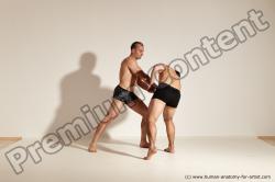 Underwear Fighting Man - Man White Muscular Short Brown Dynamic poses Academic